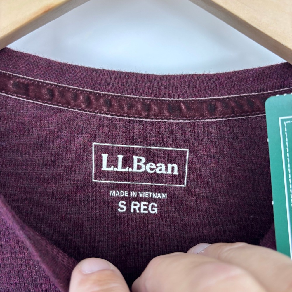 LL Bean Womens Waffle Knit Henley Shirt Size S Deep Port Heather Thermal Fall - Picture 2 of 9